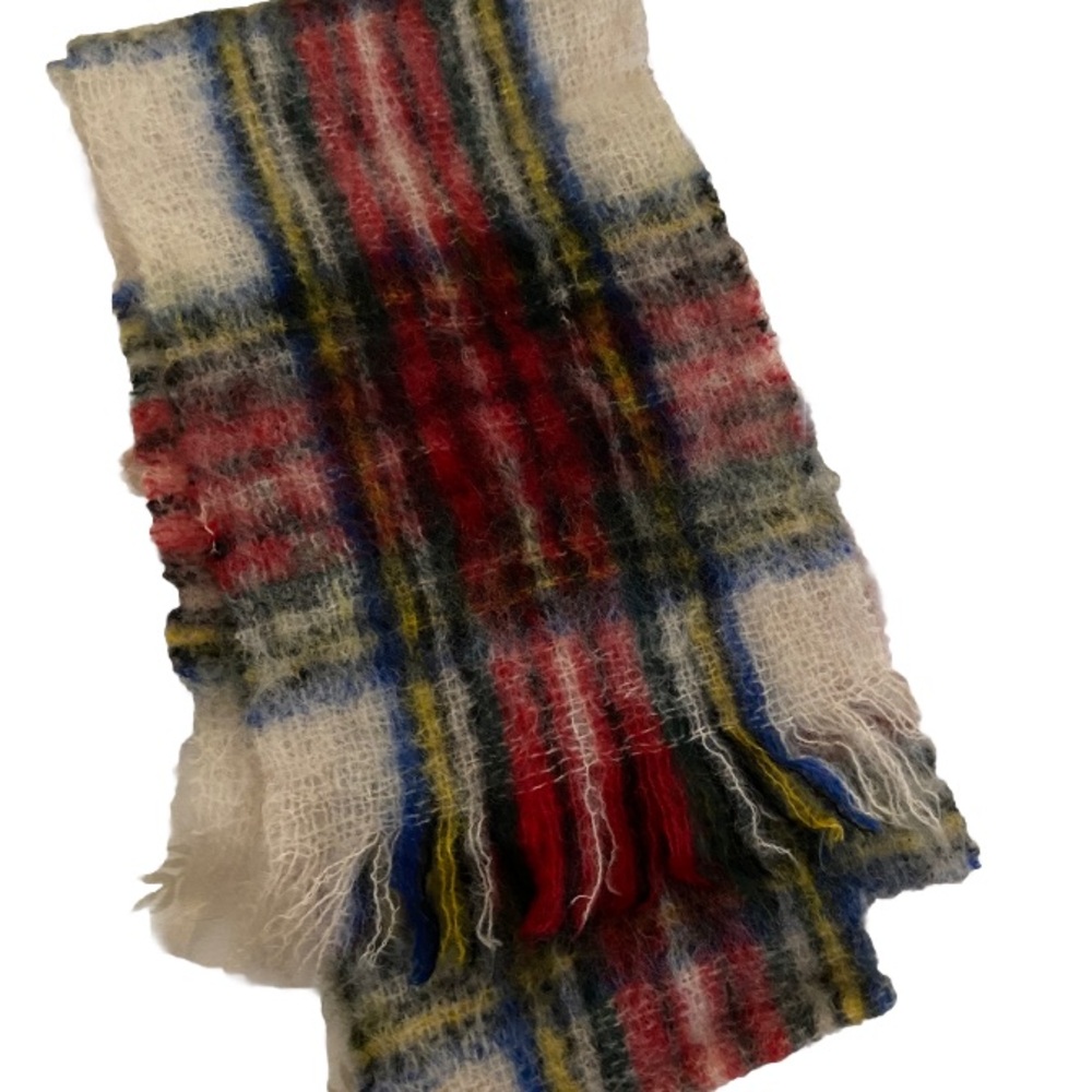 Dress Stewart 60's Plaid Tartan Red Mohair Pile Scarf Made in Scotland